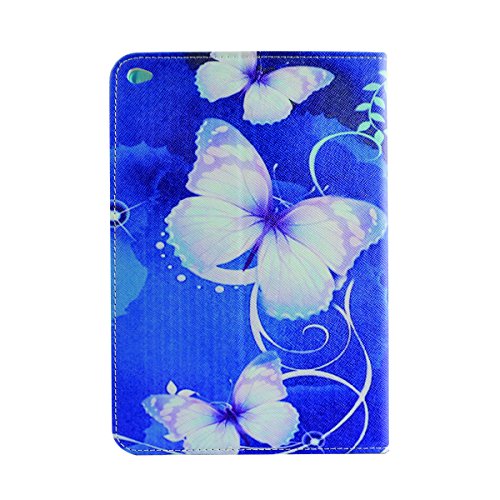 ipad mini 4 Lederhülle – Felfy Slim Full Body Rose Butterfly Muster PU Case Etui Schutz Hülle für ipad mini 4 + 1x Lila Blume Anti Stöpsel + 1x Blau Stylus - 2