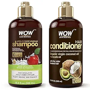 Wow Apple Cider Vinegar Shampoo & Hair Conditioner Set - Increase Gloss, Hydration, Shine - Reduce Dandruff & Frizz - No Parabens Or Sulfates - For All Hair Types, Adults & Children - 500 Ml
