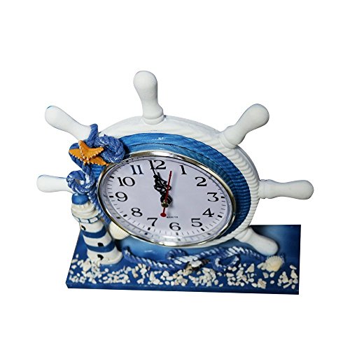 Mediterranen Stil dekorative Uhr, SHAYSON 9-Zoll-antike nautische Lenkrad Helm-Uhr mit Leuchtturm Beack Segelboot Dekoration - 5