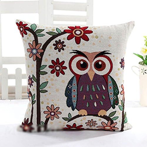 HuntGold 1X Owl Linen Cotton Decorative Throw Pillow Case Cushion Cover(Type A)