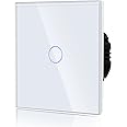 BSEED Touch Light Switch with Glass Panel,Tempered Touch Screen,Wall Switch with LED Backlight,Non-WiFi,1 Gang 1 Way,Black 86mm,1 Gang 2 Way,White 86mm