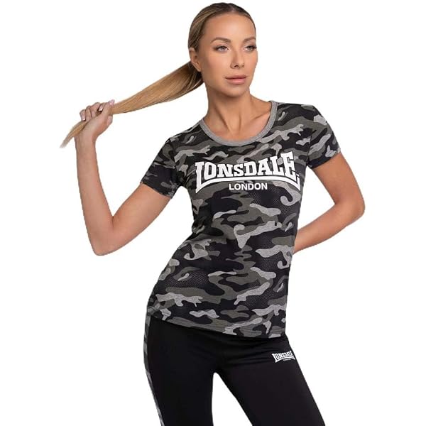 Lonsdale Dorrery Leggings Sportivi Donna - Fantasia Mimetico Nero, Vita Alta, Tessuto Elastico Per Fitness E Streetwear