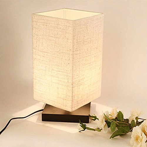 comprare on line ZEEFO Lampada da Tavolo, Lampada da Comodino, Luce in Legno Solido e Paralume in Tessuto per Camera, Soggiorno, Caffetteria, Ufficio, Stanza dei Neonati (Quadrato) prezzo