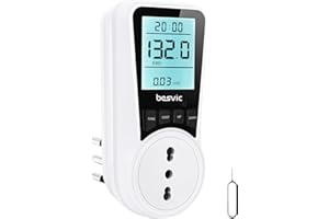 Besvic Misuratore Consumo Elettrico, 3680W Misuratore Consumo di Corrente Elettrica con Schermo LCD Retroilluminato, 7 Modalità di Monitoraggio, Protezione da Sovraccarico, Wattmetro Misura Consumo