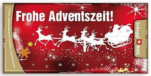 Preisvergleich Produktbild Weihnachtskarte, Grusskarte & Schweizer Premium Schokolade - Adventskalender Schlitten