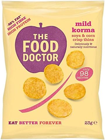 The Food Doctor Corn &amp; Soy Crisp Thins - Mild Korma (23g) - Pack of 6