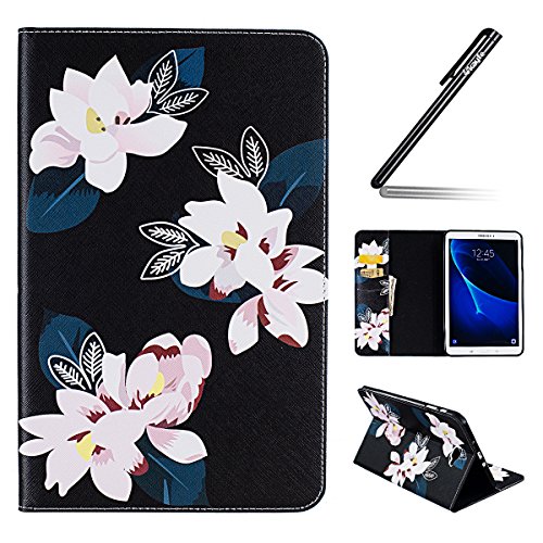 Galaxy Tab A 10.1 Hülle Case,Galaxy Tab A 10.1 Ledertasche,Ukayfe Muster Schutzhülle Leder Tasche für Samsung Galaxy Tab A 10.1 Zoll 2016 T580N/T585N,Bunte Retro Muster Drucks Blumen Slim Fit Folio PU leder Flip Cover im Bookstyle Kunstleder Schutzhülle Cover Tasche mit Ständer für Samsung Galaxy Tab A 10.1 Zoll 2016 T580N/T585N mit 1 x Schwarze Eingabestift (Weiß Lotus)
