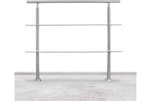 Tubiaz Barandilla de acero inoxidable, pasamanos para escaleras, con 2 travesaños, barandilla de entrada para balcón, escaleras, interior y exterior (180 cm)