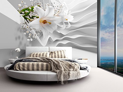 FOTOTAPETE 350×245 cm – VLIES TAPETE PREMIUM – PROFI QUALITÄT – Top moderne Wanddeko – Wandbilder XXL – Riesen Wandbild – Top Design Tapete – Neue exklusive Edition mit noch besser Druckauflösung – Deutsches Premium Vlies – Blumen Abstrakt weiß Lilien b-C-0144-a-a - 4