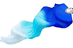 Kaikso-In Ventaglio lungo per danza del ventre, realizzato a mano, in seta di bambù, da donna, per feste e spettacoli teatrali, 1,5 m