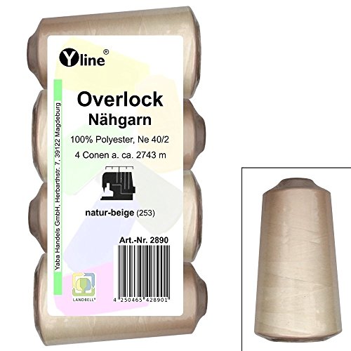 4 Stück Spulen Overlock - Nähgarn, natur - beige, a. 2743 m, NE 40/2, 100% Polyester, Nähfaden, Nähmaschinen Garn, 2890