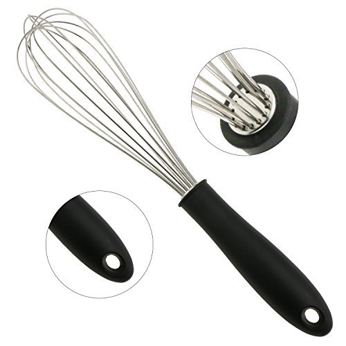 Schneebesen, JamBer Edelstahl Schneebesen – Küchen Schneebesen 29 cm Extra Line Silikon Hitzebeständig bis 220°C, schwerer Draht Schneebesen Silikon Handgriff Küche Draht Ballon Schneebesen, Milch Ei Dämpfer Schläger Mischer für das Mischen des Rührens – Satz von 2 10inch & 12inch - 4