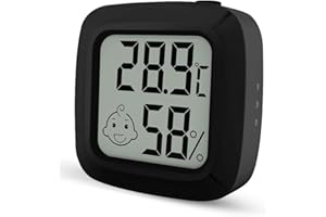 PITASHA Termómetro Higrómetro Digital de interior Mini, Medidor de Temperatura para Medición de Temperatura y Humedad del Casa Ambiente, con ℃/℉ seleccionable, parte posterior magnética (negro - 1 pieza)