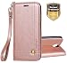 Produktbild Moto G5S Plus Hülle, Ferlinso Elegantes Retro Leder mit [Schutzfolie] Identifikation Kreditkarte Schlitz Halter Schlag Abdeckungs Standplatz magnetischer Verschluss Kasten für Moto G5S Plus (Rose Gold)