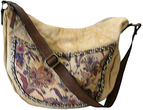 Cross bag beige and colorful print nylon