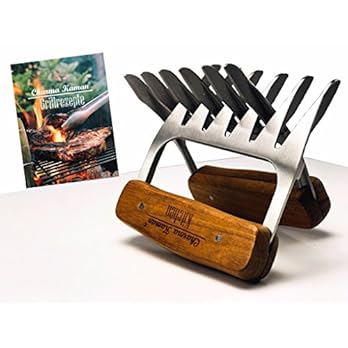 Charma Kaman Lifestyle Zwei Fleisch Krallen Kostenloses Rezeptbuch Edelstahl Pulled Pork Krallen Grizzly Paws Shredder Claws Mit Wooden Handle Fleischgabeln Brentatzen Fleisch Klauen Mit Holzgriff Fr