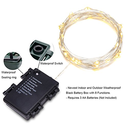 30er LED Draht, Micro Lichterkette Batterie-betrieben Mit Timer für Innen und Außen 8 Modi Wasserdicht Batteriefach auf 9.8ft silbernem Kupterdraht Warmweiß Weihnachtsbeleuchtung Deko Von Oak Leaf - 2