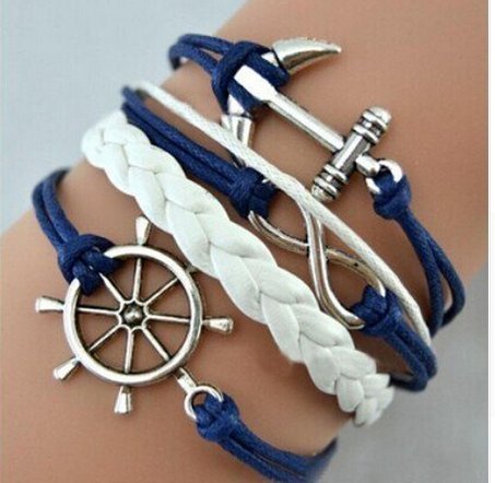 Lederarmband Blau Weiß Nautisch Ostsee Urlaub Unendlich Liebesbeweis Anker Steuerrad - 2