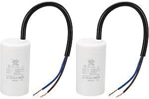 PATIKIL CBB60 8uf Running Capacitor,2Pcs AC 450V 2 Wires 50/60Hz Cylinder 64x35mm for Water Pumps, Washing Machines Motor Start
