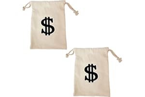 HJDJBD 2 Stück Geldsack,Ein Sack Voll Geld,Geldsäckchen,Geschenk,Banktasche,Münzbeutel,Geldscheintasche,Dollarzeichen,Kordelzug,Stoff Tasche,für Accessoires Kleidung,Fasching,Räuber Kostüm,Dieb Kostüm Kinder
