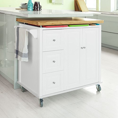 SoBuy® Neu Luxus-Küchenwagen, Arbeitsplatte aus hochwertigem Bambus,Kücheninsel,Küchenschrank,Servierwagen, Rollwagen, FKW30-WN - 3