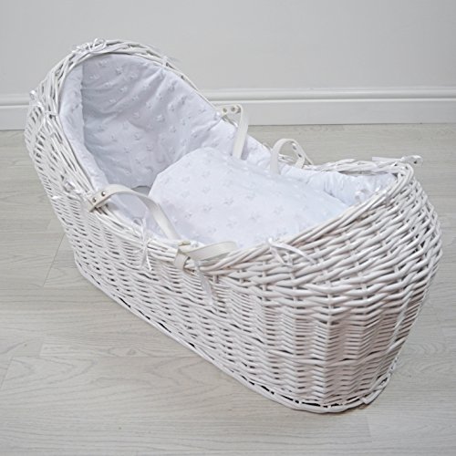 Luxury british made noah pod izzy pod apples and pears pod moses basket star white cream/ivory blue pink dressing (White)