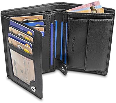 TRAVANDO ® Portefeuille Homme „CHICAGO“ avec Blocage RFID | Porte-Monnaie Noir Classique, Porte-cartes Format Portrait | Rangement pour Pièces, Carte de Crédit, Billets, CB (Noir)