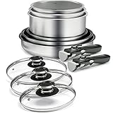 Fondo capsulé difusor ultra grueso 3 capas de tapa de cristal con acero inoxidable con huyendo vapor. Mango desmontable: sistema de doble seguridad.