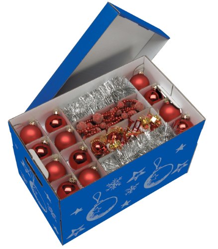 NIPS 119201142 CHRISTMAS Aufbewahrungsbox für Christbaumkugeln und Weihnachtsdeko mit variabler Innenaufteilung auf 3 Ebenen, B 27, 5 x T 46, 5 x H 29, 5 cm, blau / silber