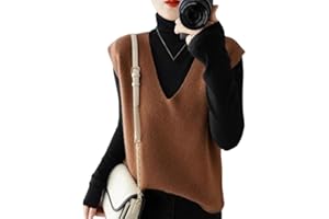 hnomrsk Gilet en Cachemire tricoté, Pull sans Manches à col en V pour Femme, Gilet en Tricot Ample sans Manches