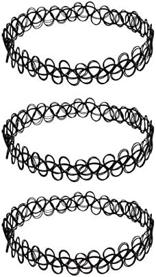 3 x Choker Necklace Black Set | Tatto Henna Jewelry Neckless Set of 3 | Black Vintage Gothic Stretch (Elastic) Choker Sold