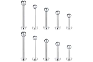 HABNI Piercing Tragus Hombre Acero Quirúrgico Labret Helix 16G 4Mm 6Mm 8Mm 10Mm 12Mm Anillo Perno Monroe Plata 10 Unidades Bolas 3Mm
