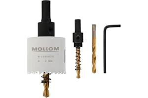 Mollom (41mm | 1-5/8") HSS M42 mit 8% Kobalt Bi-Metall-Lochsäge mit 2 Zentrierbohrern & Aufnahme, glatter Schnitt für PVC, Trockenbau, Holz, Kunststoff, Gipskarton, Gummiprojekte