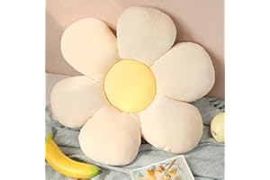 Morbuy Flower Shaped Cushion Floor Chair Seat Pad, Soft Comfortable Colorful Plush Cushion Tatami Seating Pillow, Home Bedroom Sofa Reading Corner Decor (White+Yellow,60x60cm(23.6x23.6inch))