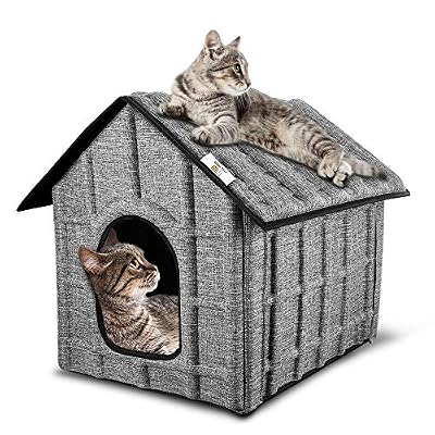PUPPY KITTY Maison pour Chat Extérieur, Hiver Chat Cabane Niche, 52 x 42.5 x 42 cm, Facile à la Machine à Laver, Pliable avec Coussin Amovible Doux et Chaud pour Chat Chien Lapin Chiot