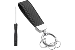 ZYOMVUN Porte-Clés de Voiture en Cuir, Auto Porte-clé, Porte clef voiture pour Voiture, Porte-clés en cuir, Pivot Rotatif à 360 ° Anneau en D Anti-Perte Petits Porte-Clés et Tournevis, noir