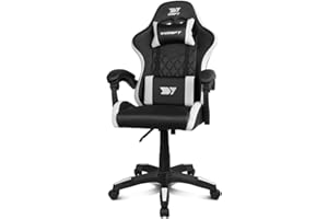 DRIFT GAMING DR35 – Silla Gaming Ergonómica Profesional con Soporte Lumbar y Reposabrazos 2D Ajustables, Reclinable 135°, Base Robusta, Ruedas Silenciosas, Tapizado en Cuero Sintético, Negro y Blanco