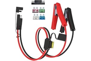 ELFCULB 10AWG 2FT SAE to Alligator Clips Cable with Fuses for Car Battery Charger, Solar Panel, Motorcycle (0.6M)