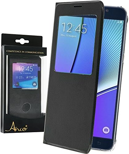 Anco Book Cover Black/Black with S View Window for Samsung Galaxy Note N920 °F 5 – Bookcase with Attractive leather effect