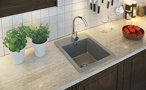 Granitspüle grau, 1-Becken, Siphon, Granitbecken, Küchenspüle, Schrankbreite ab 40 cm - 2