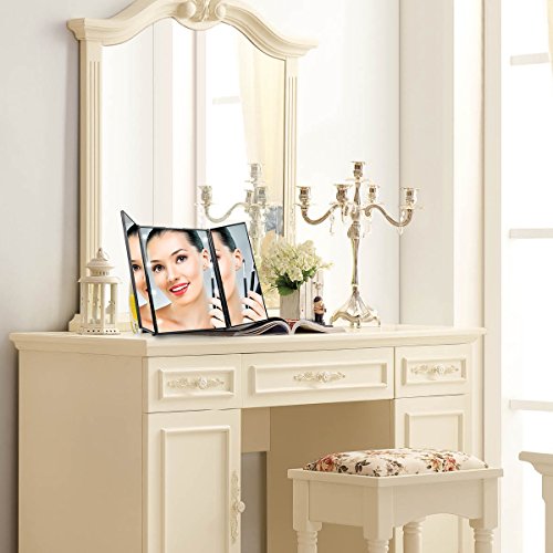 UVISTAR Kosmetikspiegel mit 8-LEDs Beleuchtung / Faltbare Beleuchtet Schminkspiegel / Reisespiegel 3 Seite / Make Up Spiegel mit Licht / Standspiegel mit Baterrie / Badspiegel Ohne vergrößerung - 7