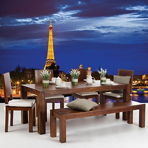 Vlies Fototapete PREMIUM PLUS Wand Foto Tapete Wand Bild Vliestapete – Paris Eiffelturm Fluss Nacht Lightning Skyline Stadt Panorama – no. 983, Größe: 200 x 140 cm Vlies - 5