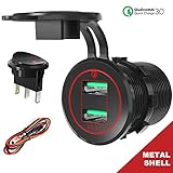 ♫【 Breite Kompalitität】Diese QC 3.0 USB Ladebuchse passt für 12-24V Auto, Boot, Marine, Motorrad, ATV, RV etc. Geeignet zum Aufladen von Handy, GPS, Digitalkamera, PDA und anderem USB Zubehör, abwärtskompatibel zu QC 2.0 & 1.0 , bietet Standardladung für Nicht-Schnellladegeräte.