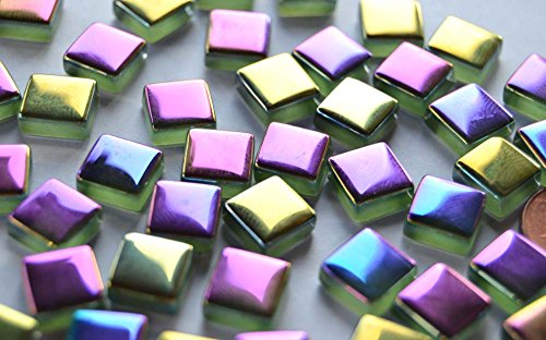 50 St. Glas Mosaiksteine schimmernd in Spektralfarben 1×1 cm ca. 40g - 3