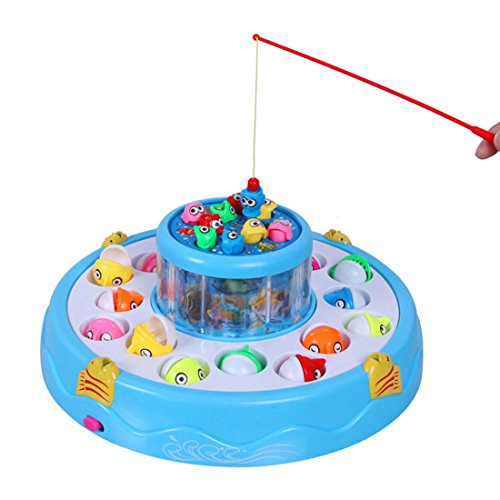 Fishing Game, iTECHOR Double Fish Pool Electric Rotating Magnetic Fishing Game with the Music Light for Children Christmas Gift
