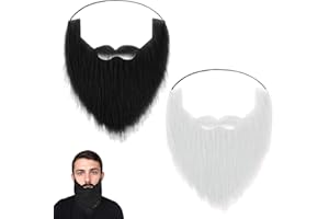 HABNI 2 Piezas Falsa para Fiesta, Bigote Falso Blanco Negro Hombre Fiesta Novedad Barba Realista Ajustable Cuerda Elástica para Disfraces Pelo Falso en la Cara Máscara Halloween Fiesta
