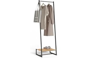 Newlux - Kleiderständer bis 24kg Hangy One 20, mit Schuhregal, Garderobenständer aus Metall mit hoher Stabilität, Einfache Montage, Kratzfester Boden | kompaktes Design | 50 x 40 x 160 cm | Schwarz
