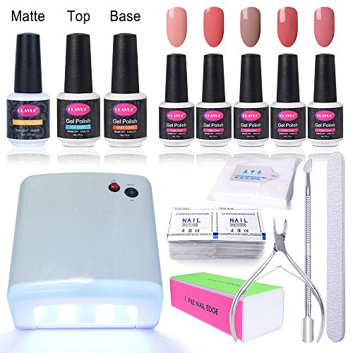 Gel Nail Starter Kit CLAVUZ Gel Nail Polish 5pcs Top and Base Coat Set 36W UV Nail Lamp Nail Remover Manicure Pedicure
