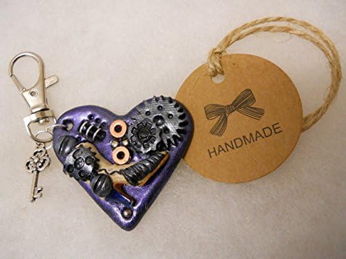 Handmade Steampunk Heart Bag Charm Or Keyring. With Gift Box.