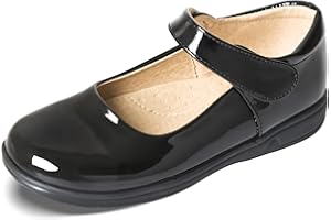 SANGYN Girls School Shoes Black Leather Uniform Shoes Kids Loafers Mary Jane Flats Casual Shoe with Anti-Slip Sole for Dress Party Wedding